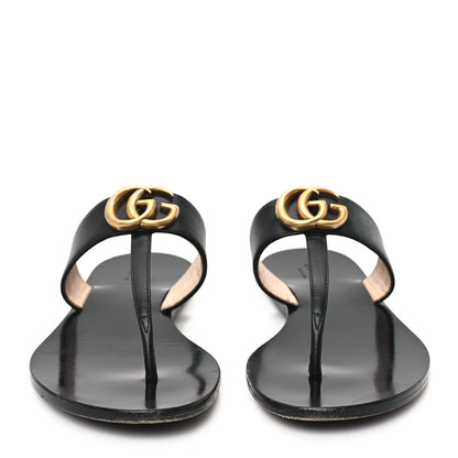 Gucci Calfskin GG Marmont Thong Sandals 36.5 Black 3 of 9