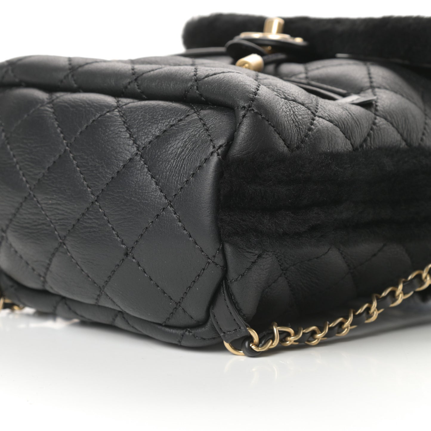 Lambskin Shearling Quilted CC Backpack Black