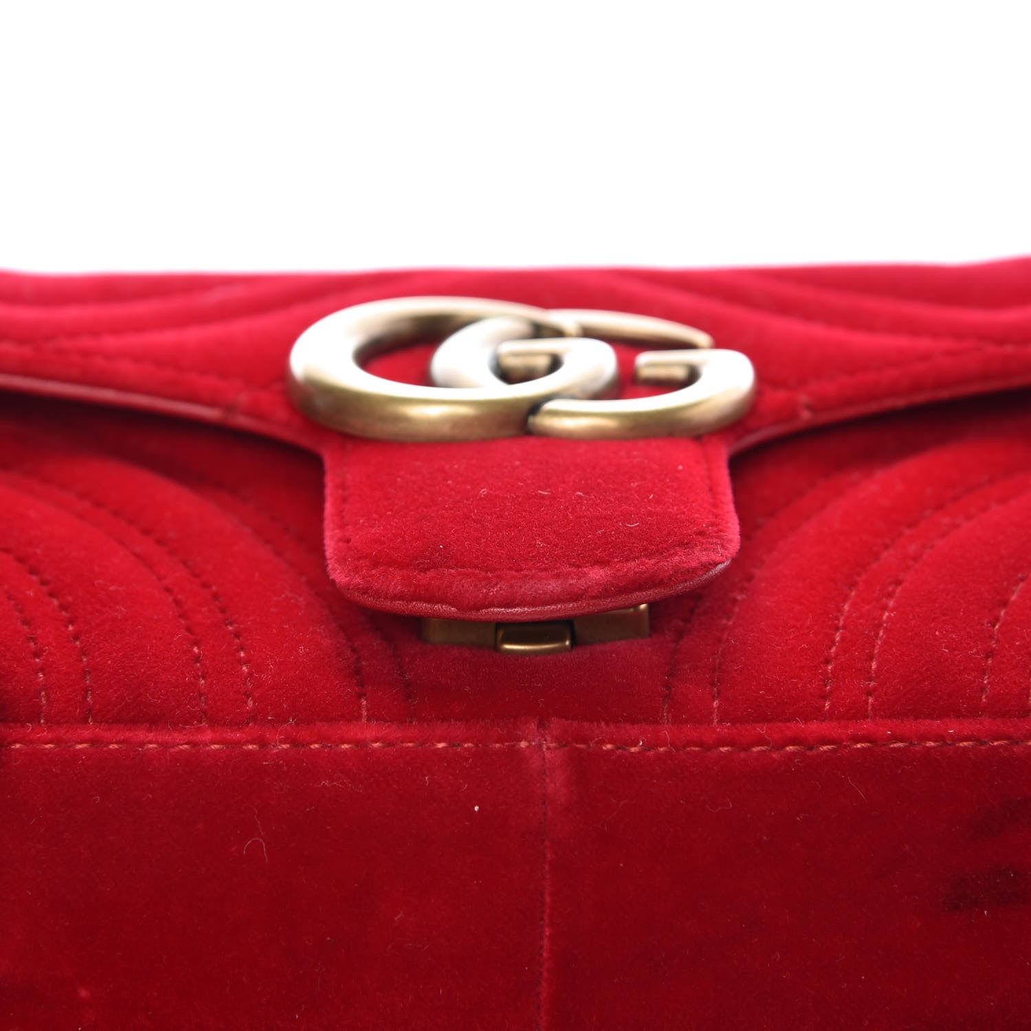 Gucci Velvet Matelasse Mini GG Marmont Shoulder Bag Hibiscus Red 12 of 12