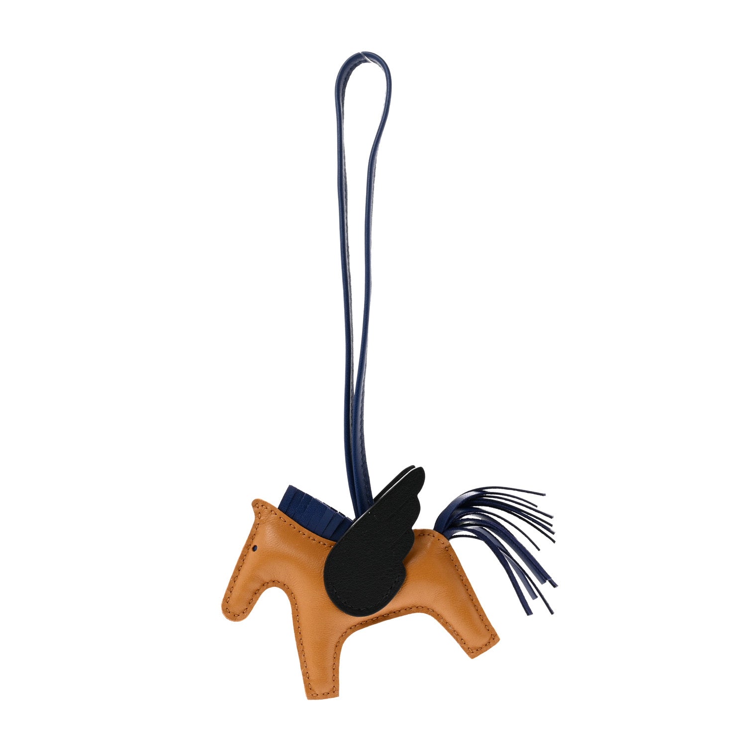 Hermes Milo Lambskin Grigri Rodeo Pegase Horse Bag Charm PM Sesame Black Bleu Saphir 1 of 4