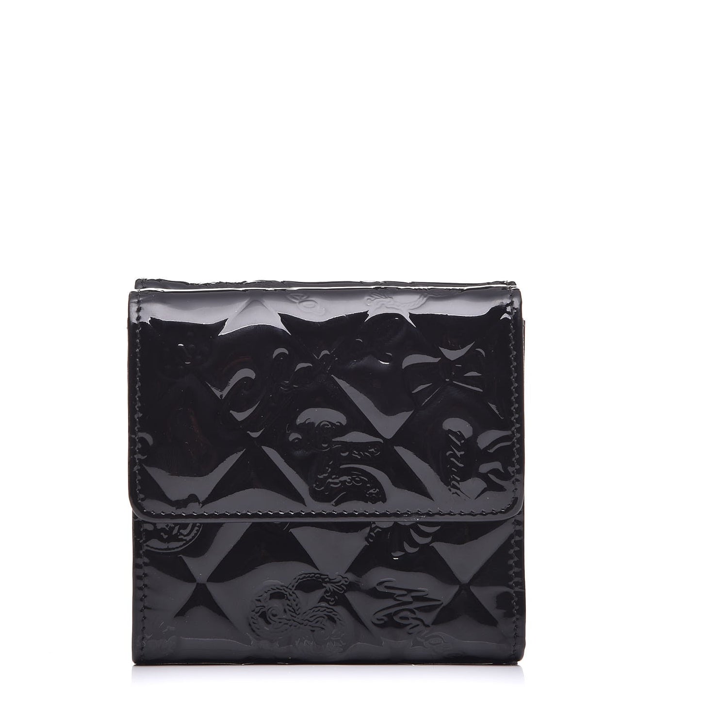 Patent Calfskin Lucky Symbols Double Sided Wallet Black