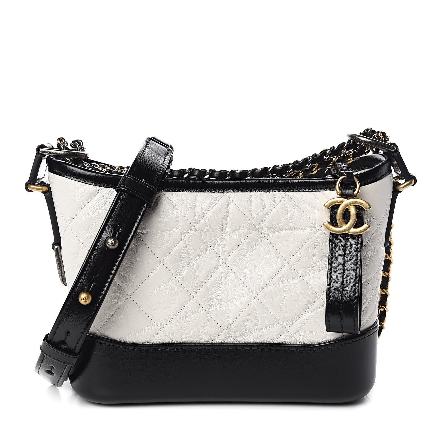Chanel Aged Calfskin Quilted Small Gabrielle Hobo Black White 1 of 10