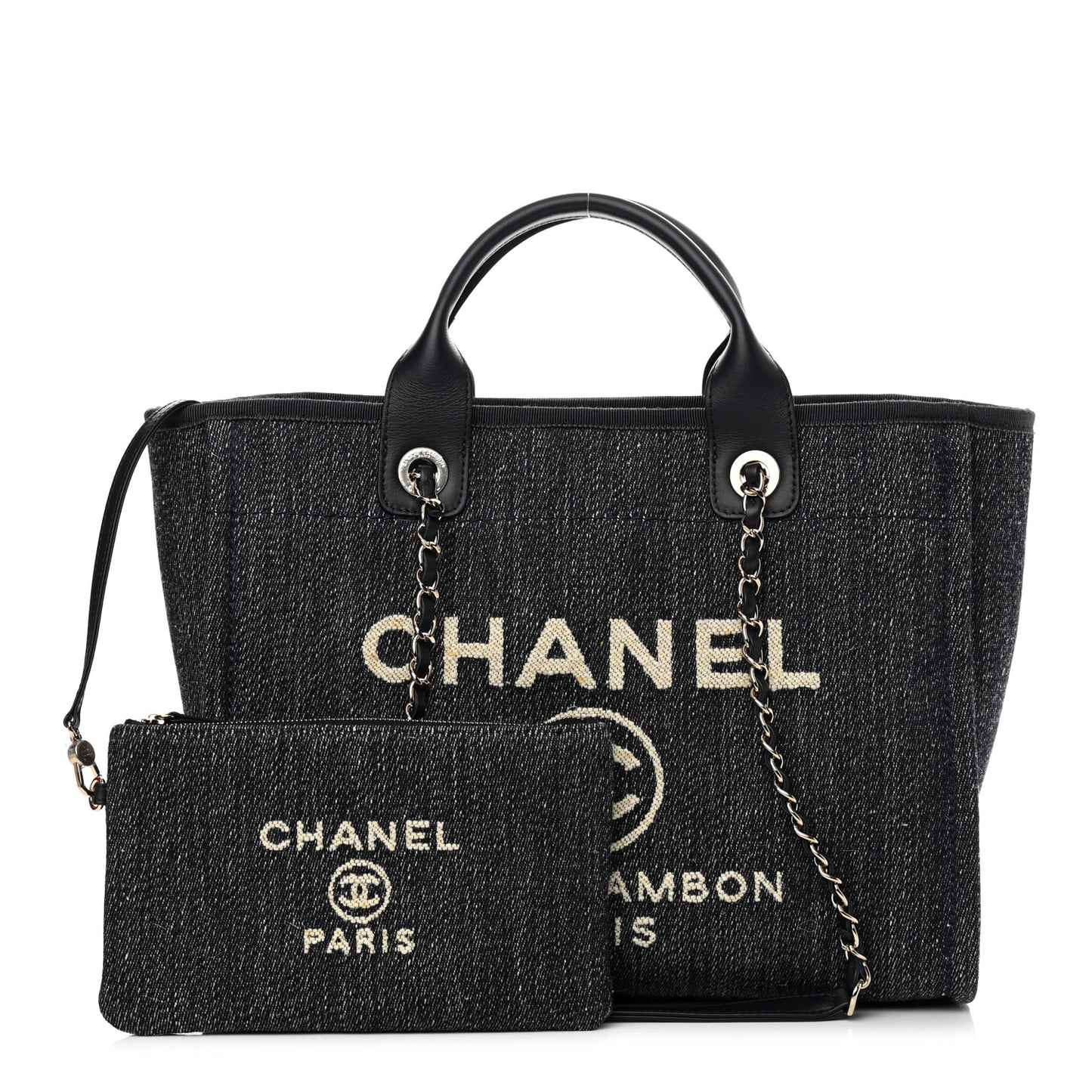 Denim Medium Deauville Tote Dark Blue White