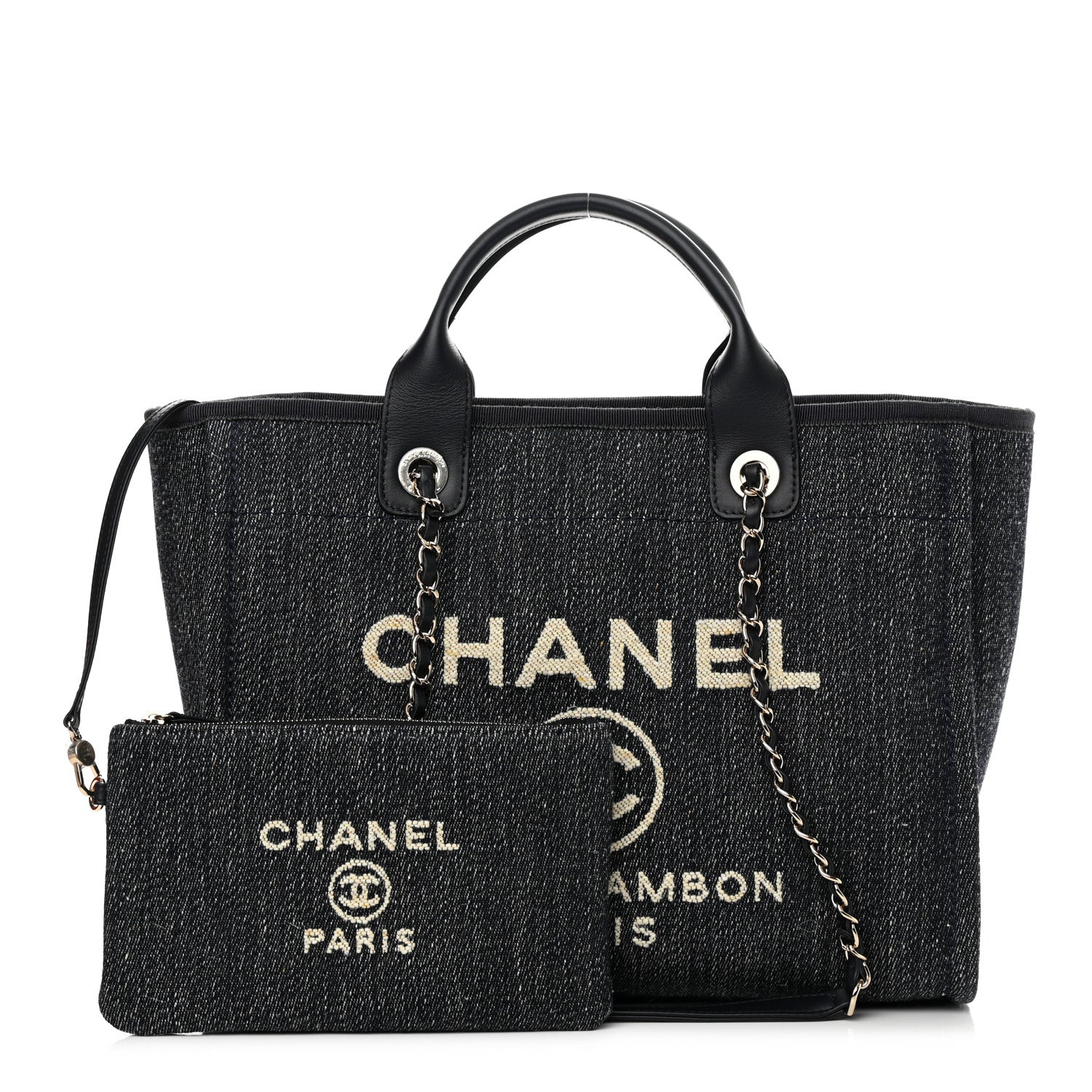 Chanel Denim Medium Deauville Tote Dark Blue White 1 of 13