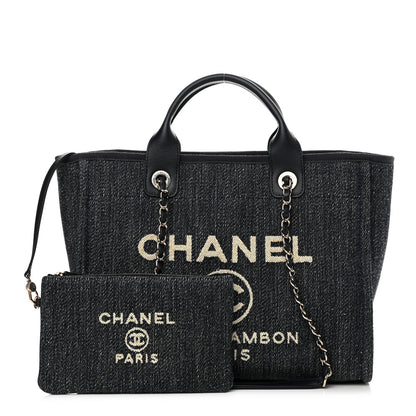 Chanel Denim Medium Deauville Tote Dark Blue White 1 of 13