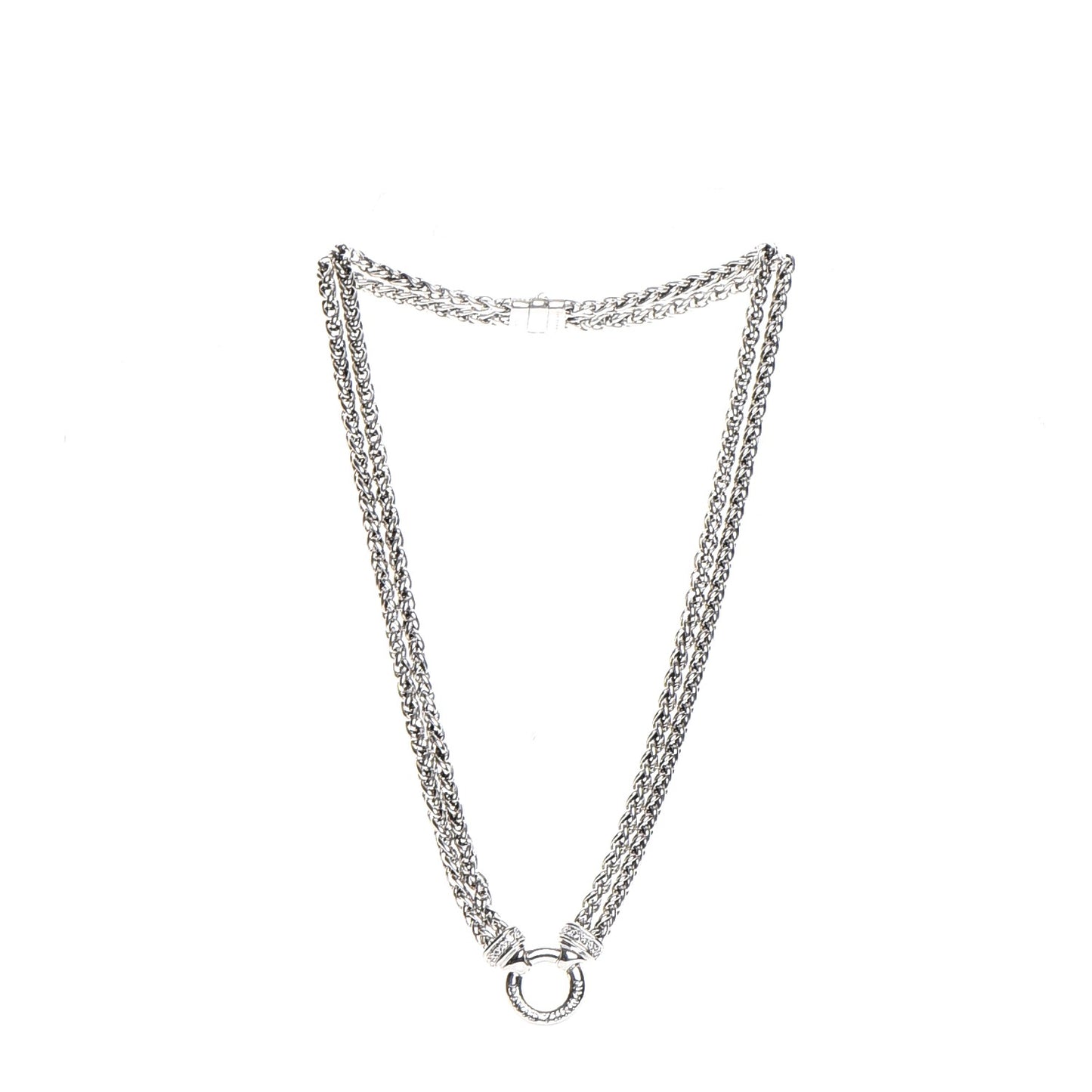 Sterling Silver Diamond 18mm Double Wheat Chain Necklace