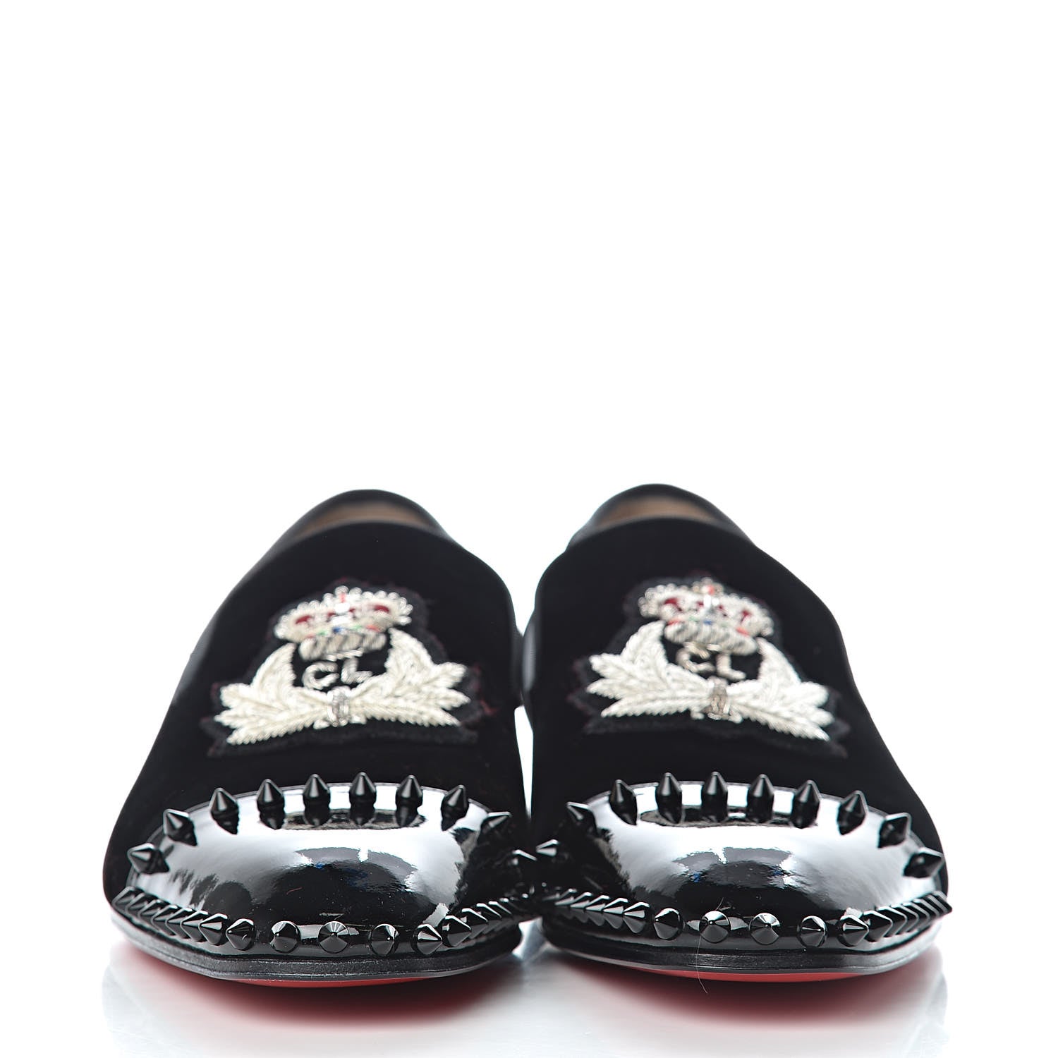 Christian Louboutin Patent Velvet Spikes Mens Captain Loubi Flat Loafers 39 Black 2 of 8