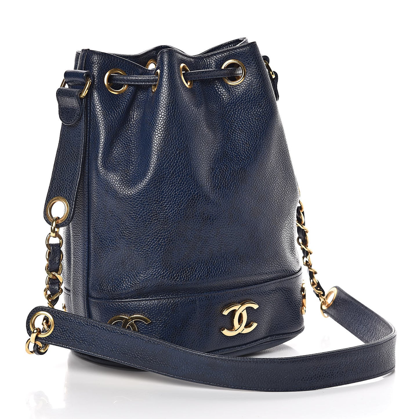 Caviar CC Drawstring Shoulder Bag Blue