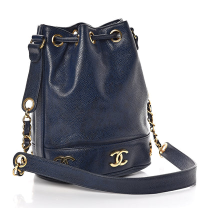 Chanel Caviar CC Drawstring Shoulder Bag Blue 4 of 12