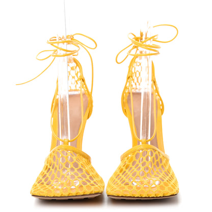 Bottega Veneta Mesh Nappa Stretch Ankle Tie Sandals 40.5 Egg Yolk 2 of 9