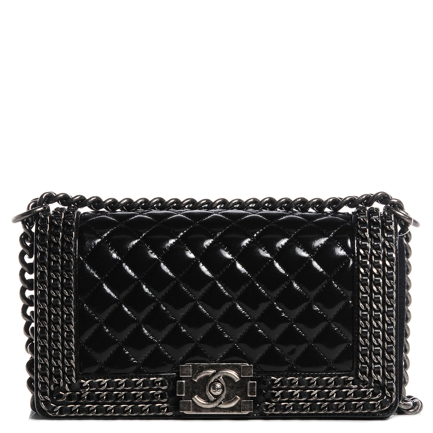 Calfskin Medium Boy Chained Flap Black