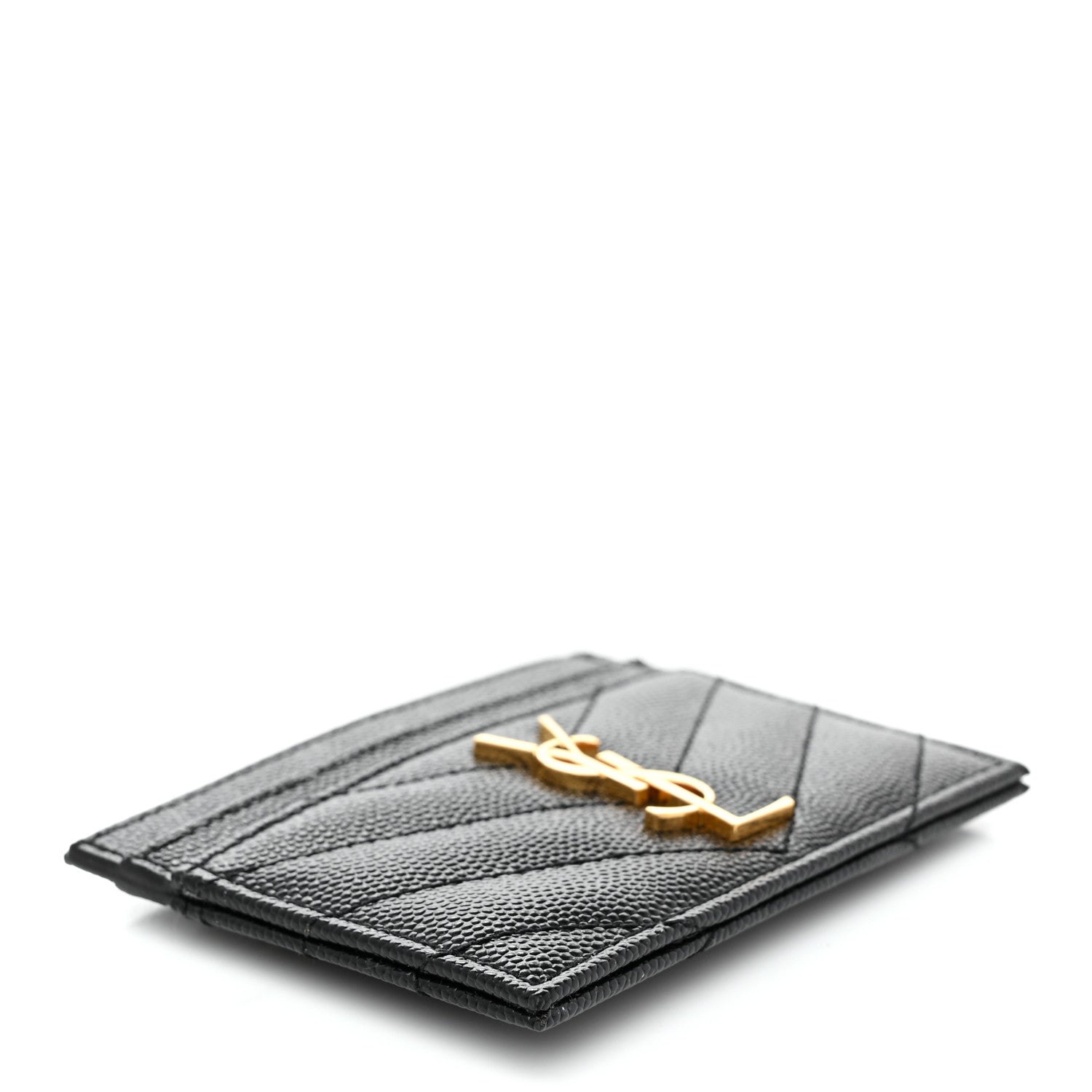 Saint Laurent Grain De Poudre Matelasse Chevron Monogram Credit Card Case Black 4 of 7