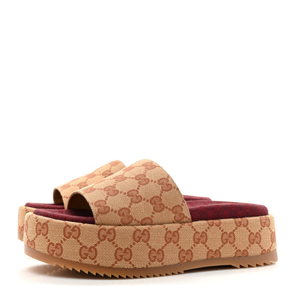 Gucci Canvas GG Monogram Angelina Platform Slide Sandals 36.5 Beige Ruggine 3 of 9