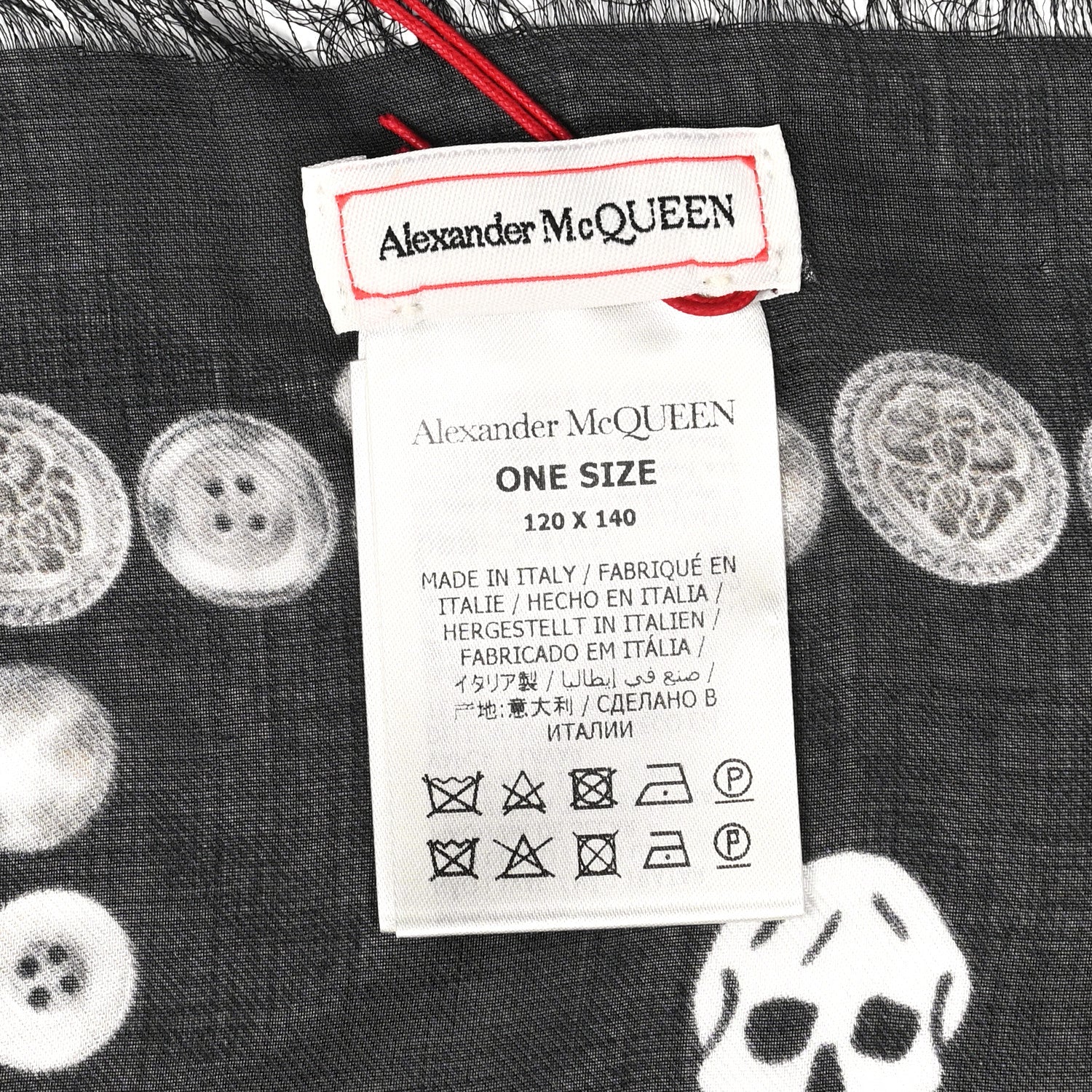 Alexander McQueen Silk Chiffon Jewelled Button Skull Scarf Black White 3 of 3