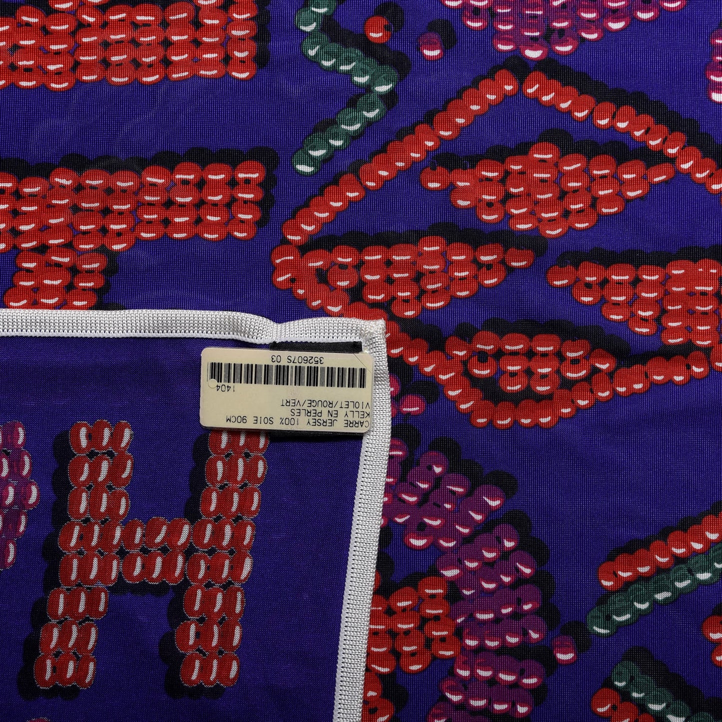 Silk Jersey Kelly En Perles Scarf 90 Violet Rouge Vert
