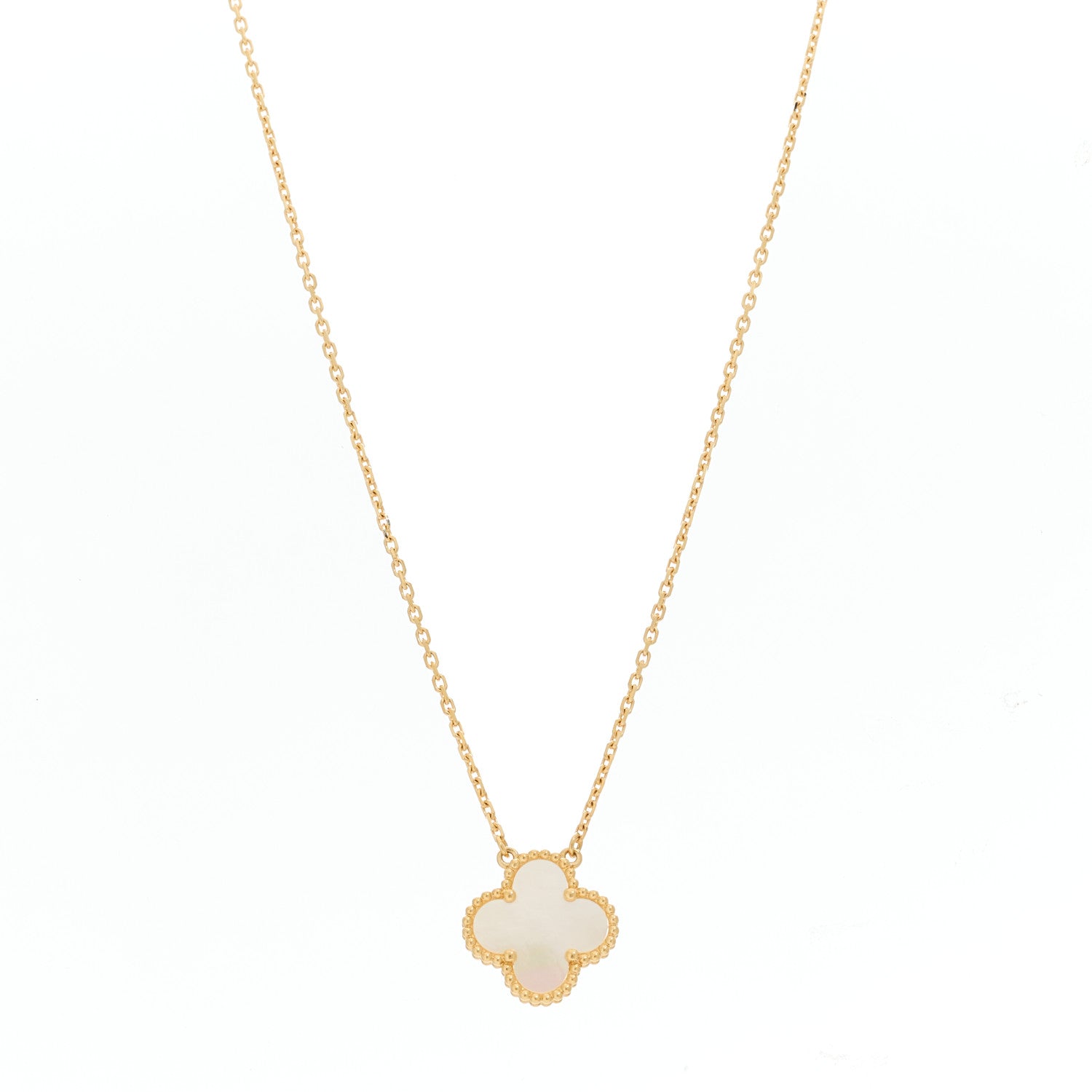 Van Cleef & Arpels 18K Yellow Gold Mother of Pearl Vintage Alhambra Pendant Necklace 1 of 5