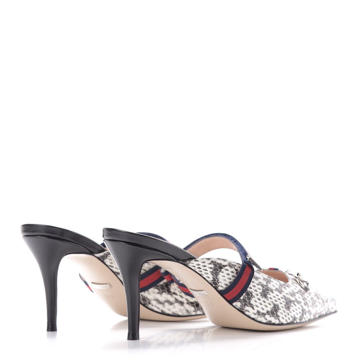 Gucci Elaphe Snakeskin Sylvie Web Cross Strap Mid-Heel Slides 38.5 New Roccia 4 of 10