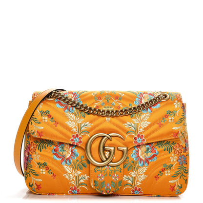 Gucci Jacquard Matelasse Floral Medium GG Marmont Shoulder Bag Yellow 1 of 12