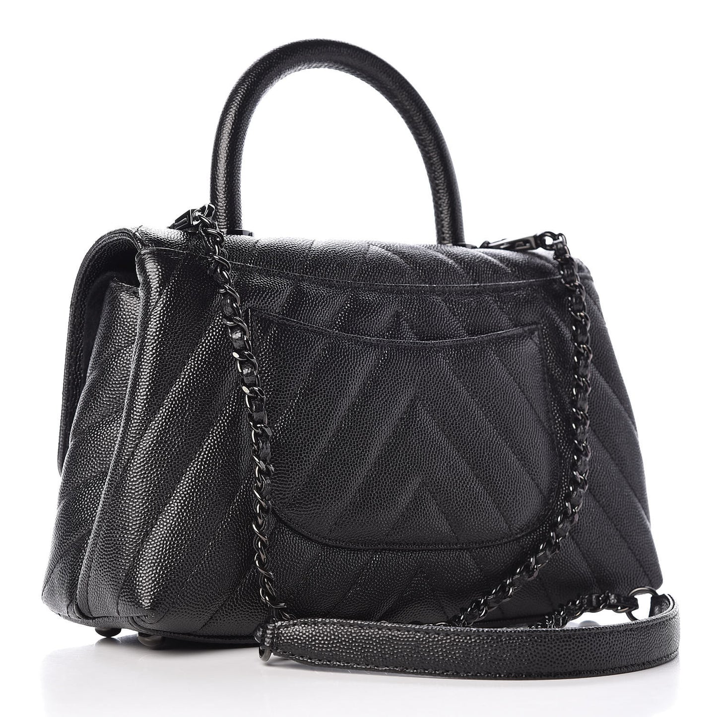 Caviar Chevron Quilted Mini Coco Handle Flap So Black
