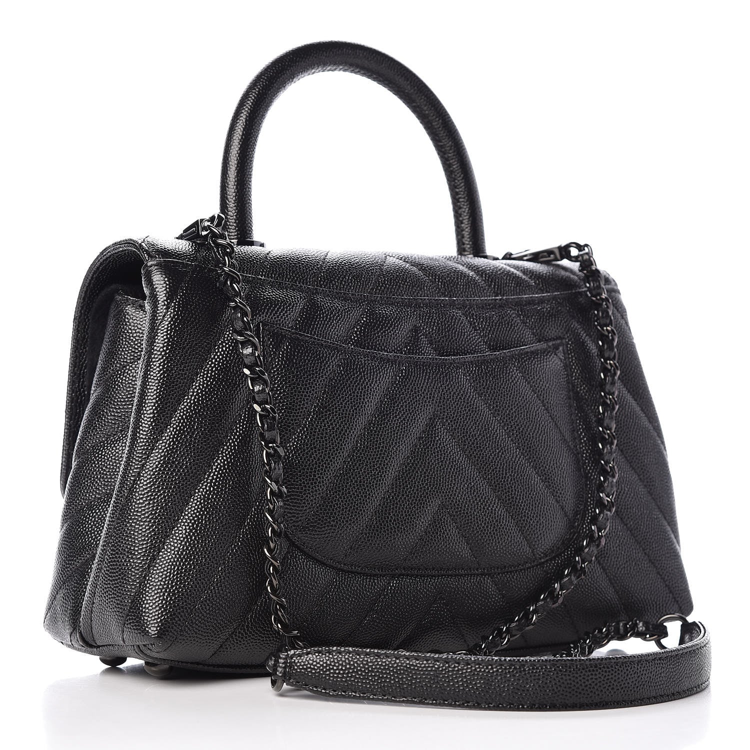 Chanel Caviar Chevron Quilted Mini Coco Handle Flap So Black 3 of 10