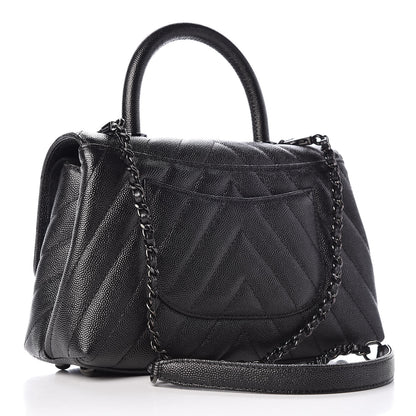 Chanel Caviar Chevron Quilted Mini Coco Handle Flap So Black 3 of 10