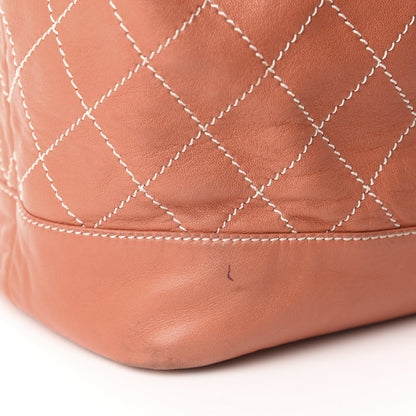 Chanel Lambskin Contrast Stitch Large Drawstring Tote Coral 12 of 14