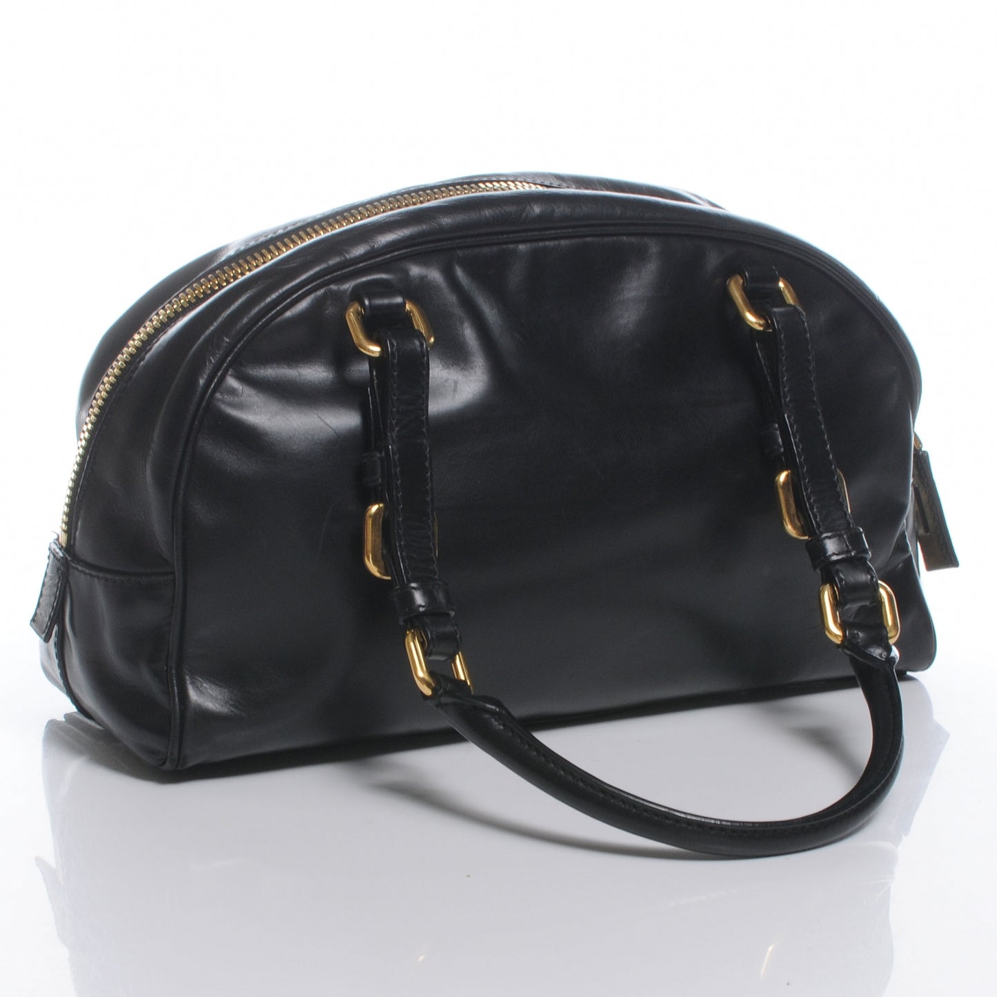 Leather Logo Bowling Bag Black