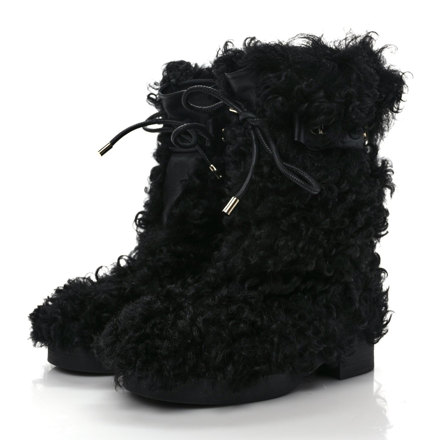 Chanel Shearling Sheepskin High Boots 36 Black 3 of 7