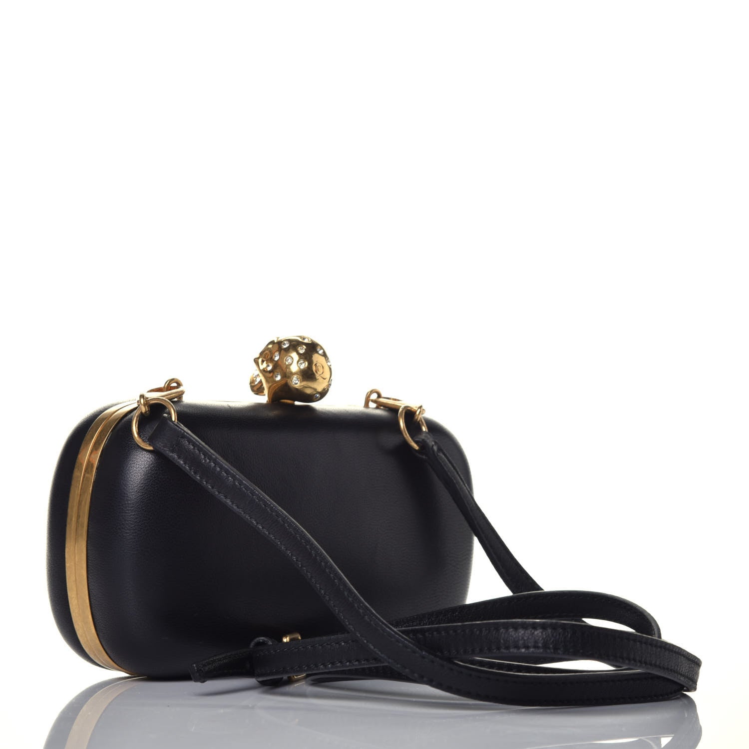 Alexander McQueen Calfskin Corset Skull Box Clutch Black 3 of 8