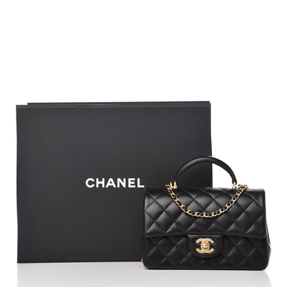 Chanel Lambskin Quilted Mini Top Handle Rectangular Flap Black 11 of 11