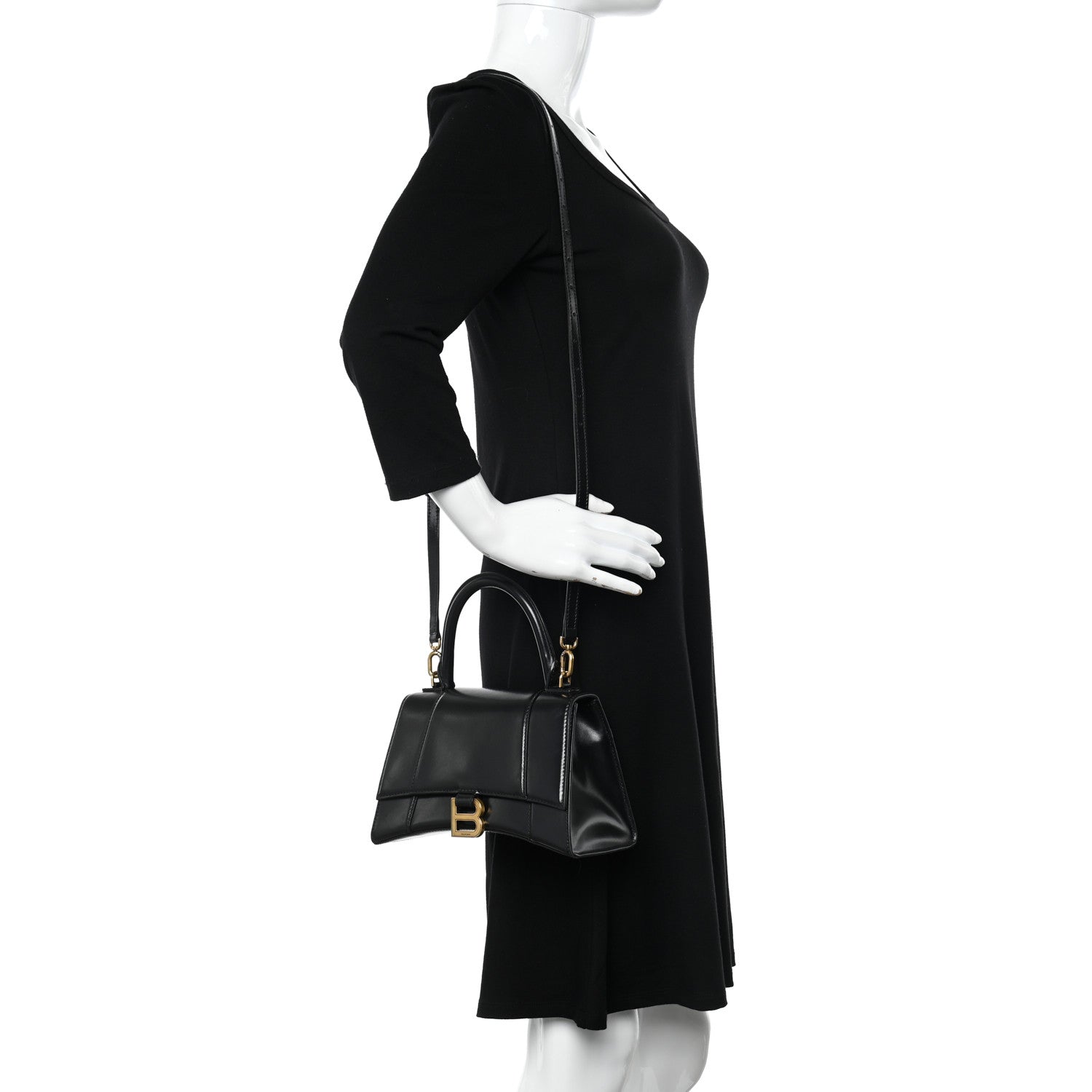 Balenciaga Shiny Box Calfskin Small Hourglass Top Handle Bag Black 2 of 10