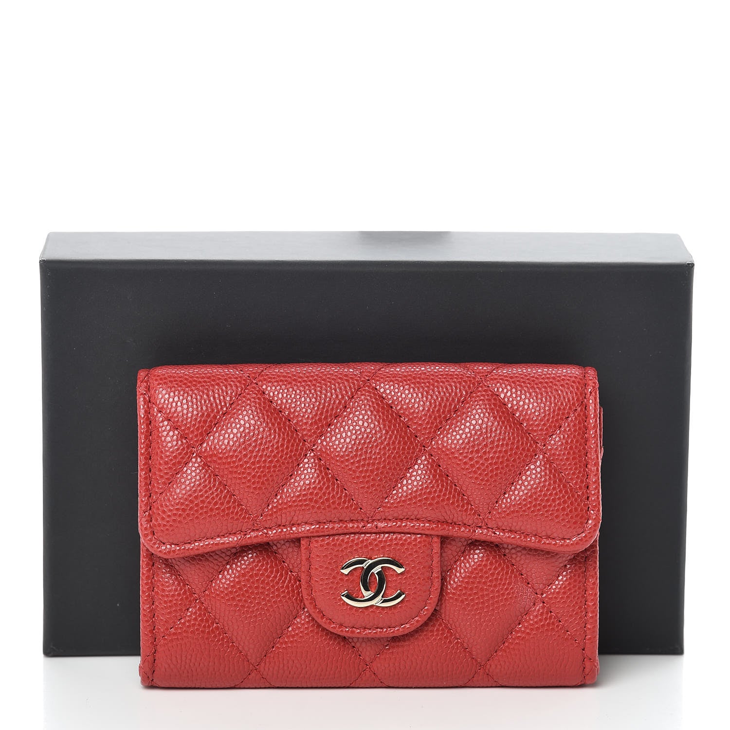 Chanel Caviar Quilted Flap Card Holder Wallet Red 9 of 9