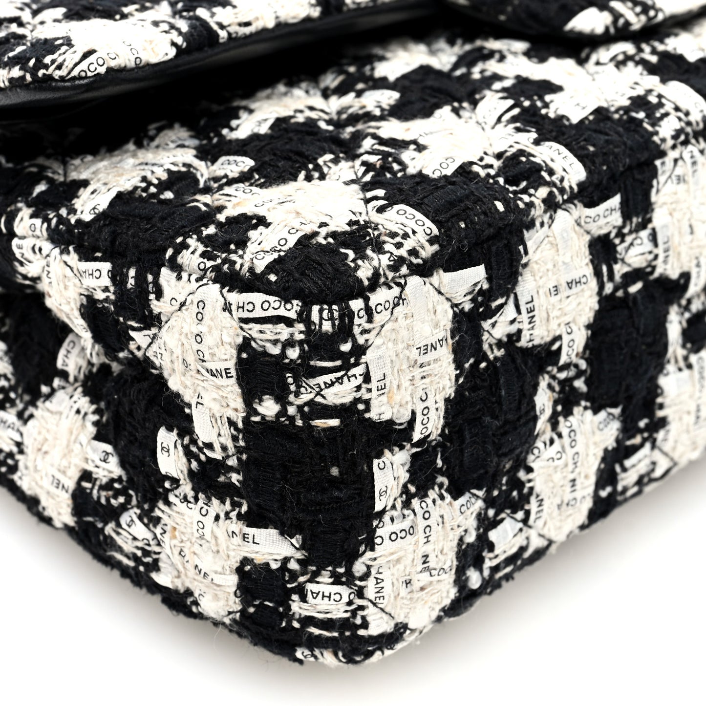 Tweed Quilted Medium Double Flap Black Ecru White