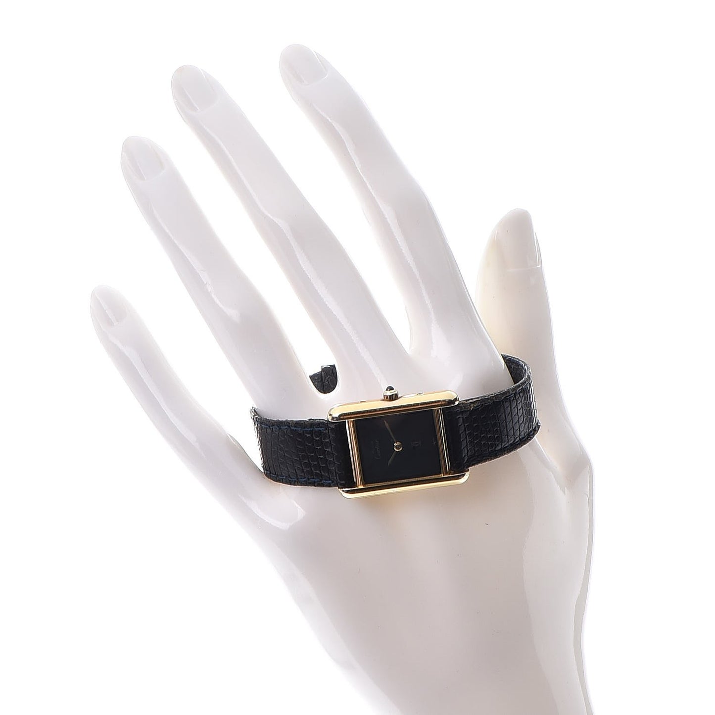 Sterling Silver Vermeil Lizard 20mm Must de Cartier Tank Quartz Watch Blue