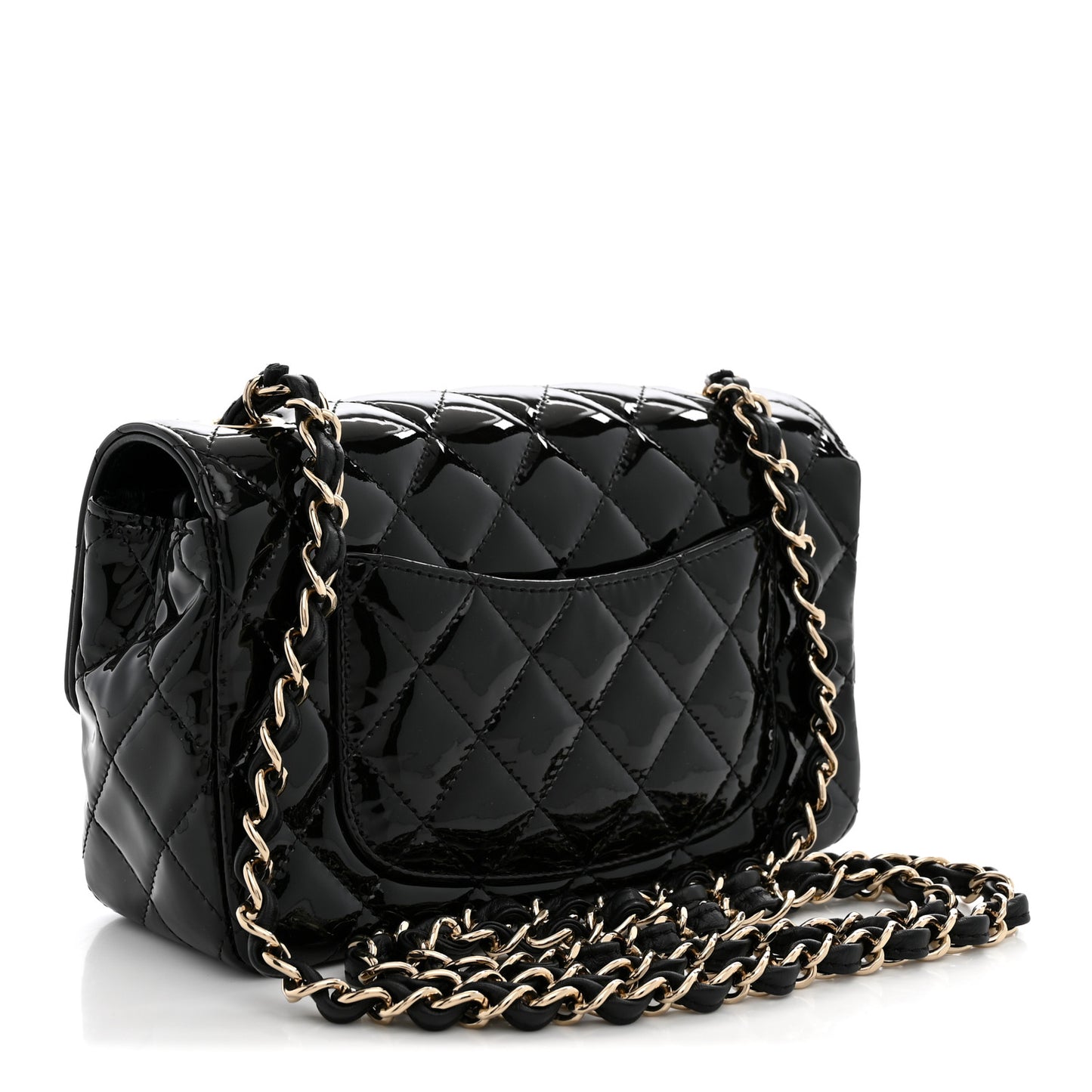Patent Calfskin Quilted Mini Rectangular Flap Black
