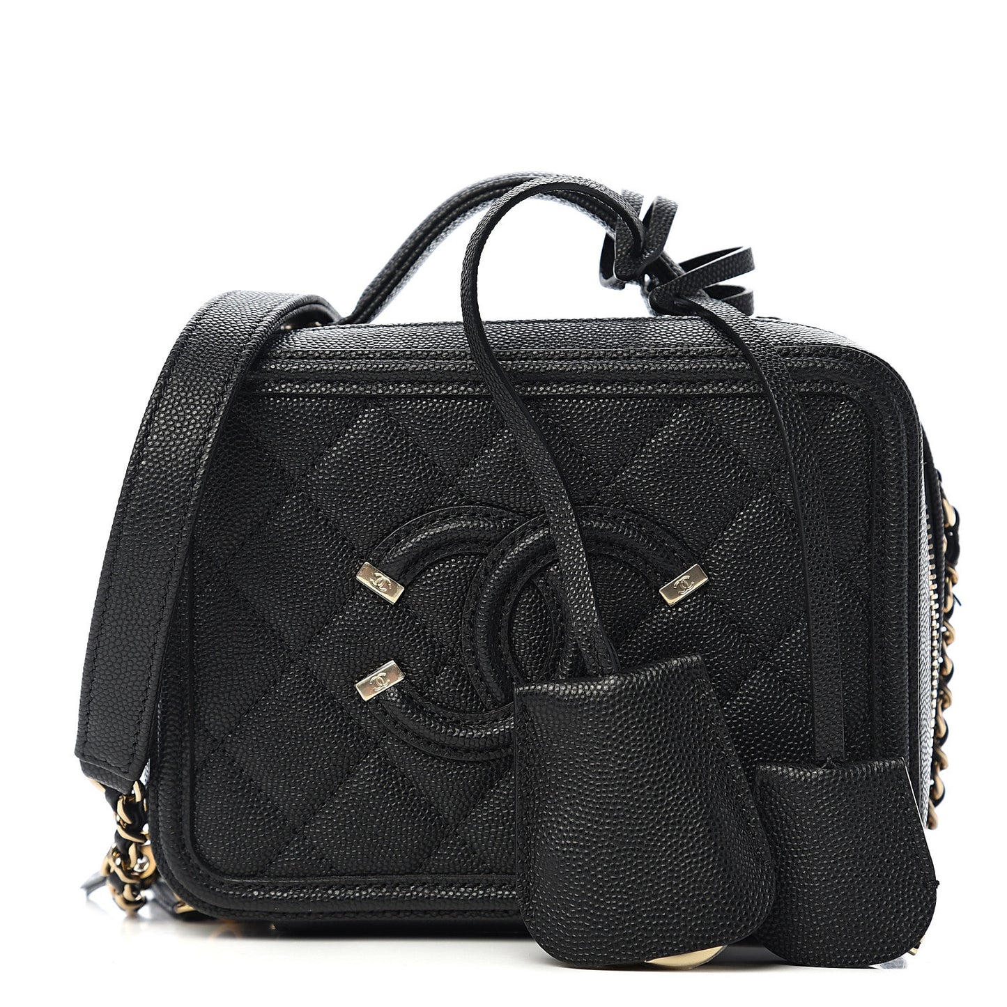 Caviar Quilted Small CC Filigree Vanity Case Black