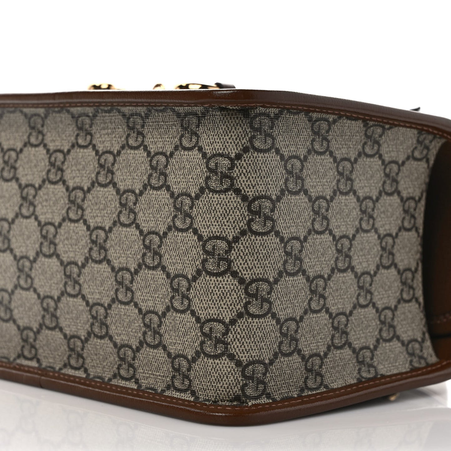 GG Supreme Monogram Azalea Calfskin Mini Horsebit 1955 Foldover Top Handle Bag Beige Ebony Brown Sugar