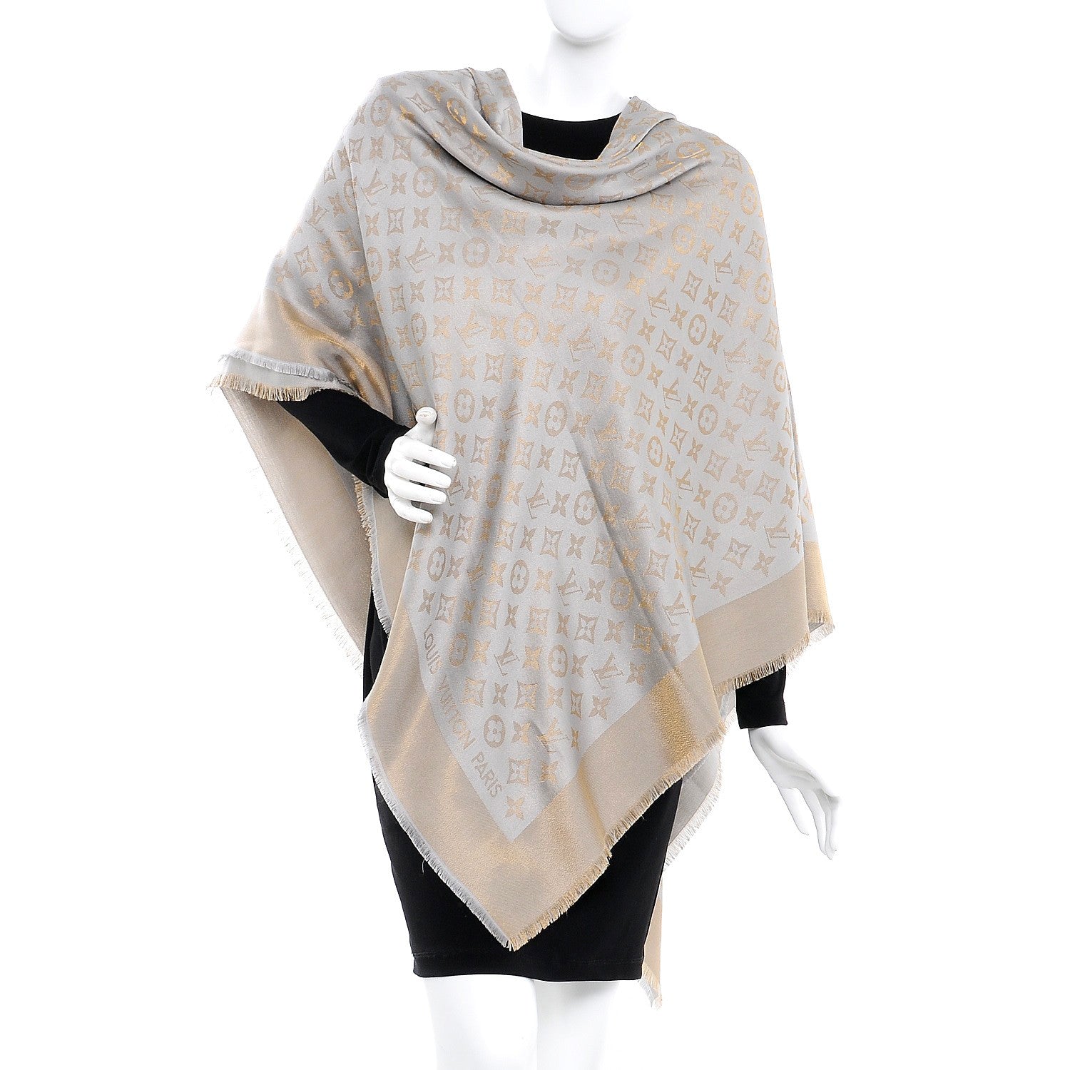 Louis Vuitton Silk Wool Monogram Shine Shawl Beige 2 of 4