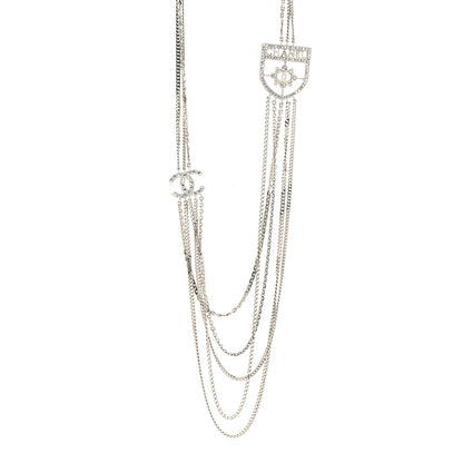 Chanel Baguette Crystal CC Shield Multi Strand Long Chain Necklace Silver 1 of 6