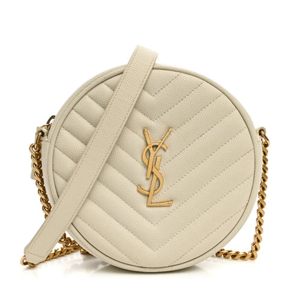 Saint Laurent Grain De Poudre Matelasse Chevron Quilted Round Vinyle Camera Bag Crema Soft 1 of 11