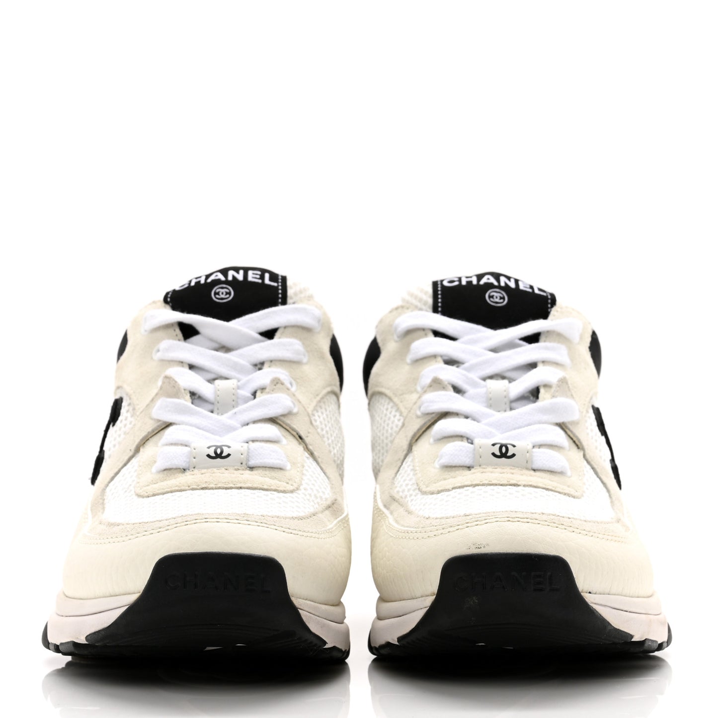 Mesh Suede Calfskin Grained Calfskin Womens CC Sneakers 37 White Black