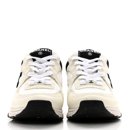 Chanel Mesh Suede Calfskin Grained Calfskin Womens CC Sneakers 37 White Black 2 of 8