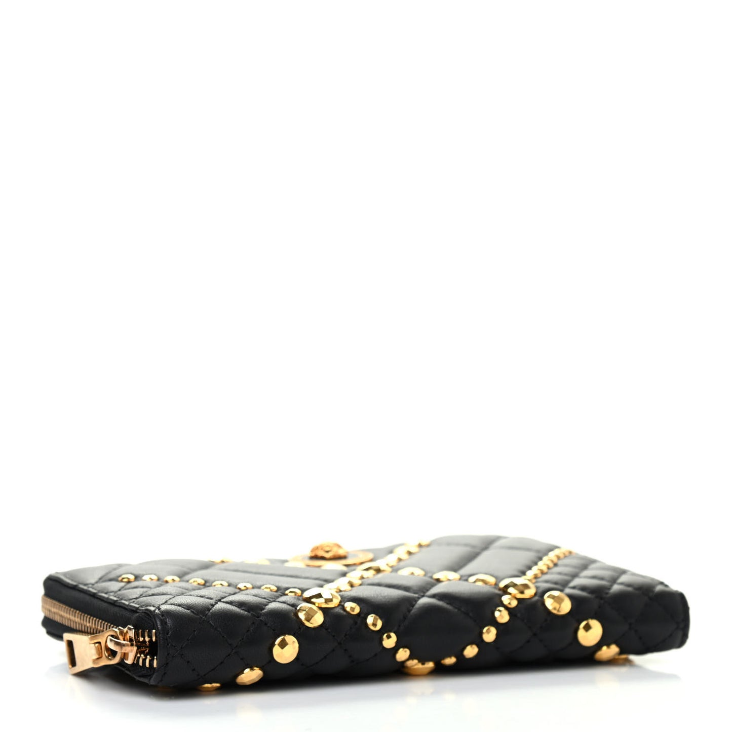 Nappa Quilted Icon Studded Zip Around Wallet Black