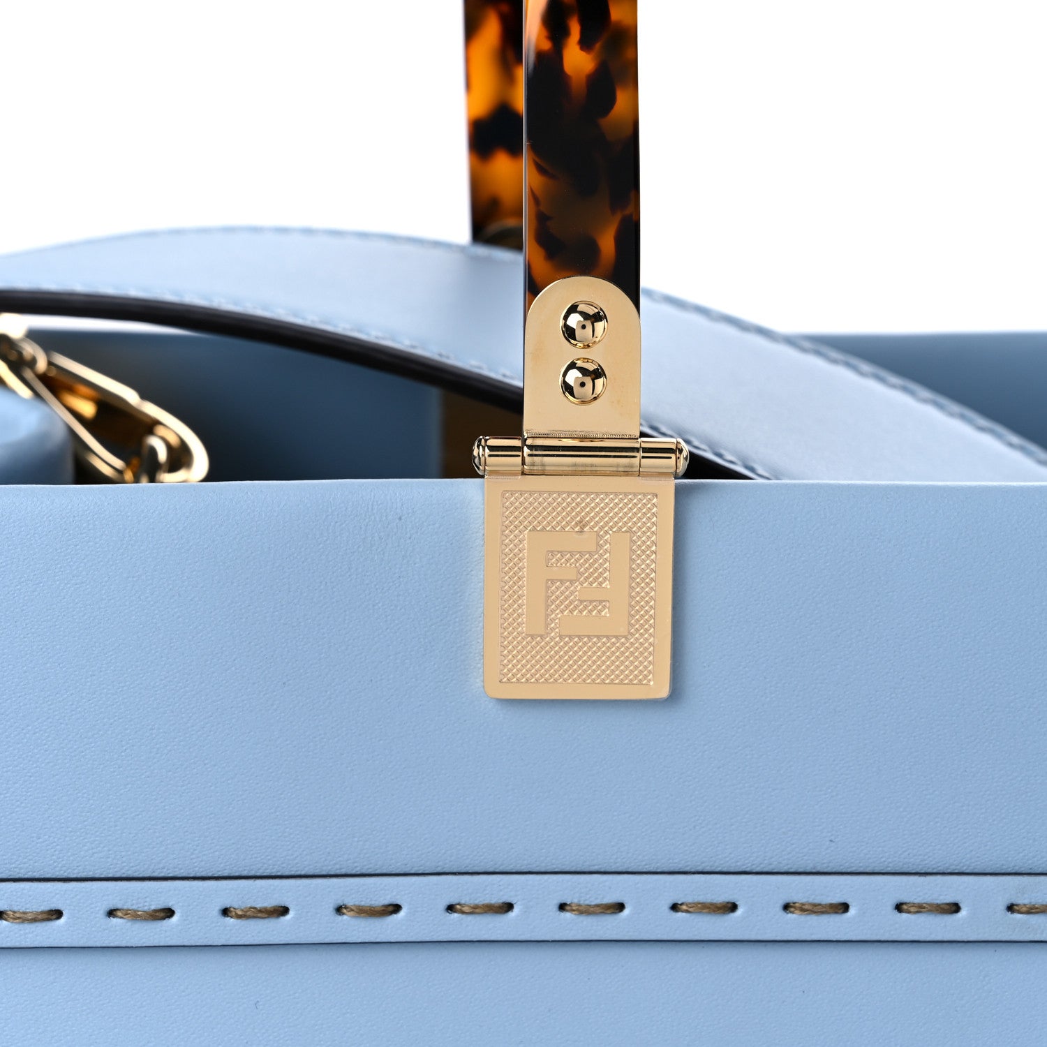 Fendi Vitello King Plexiglass Logo Embossed Medium Fendi Sunshine Shopper Tote Azzurro Baby 14 of 14
