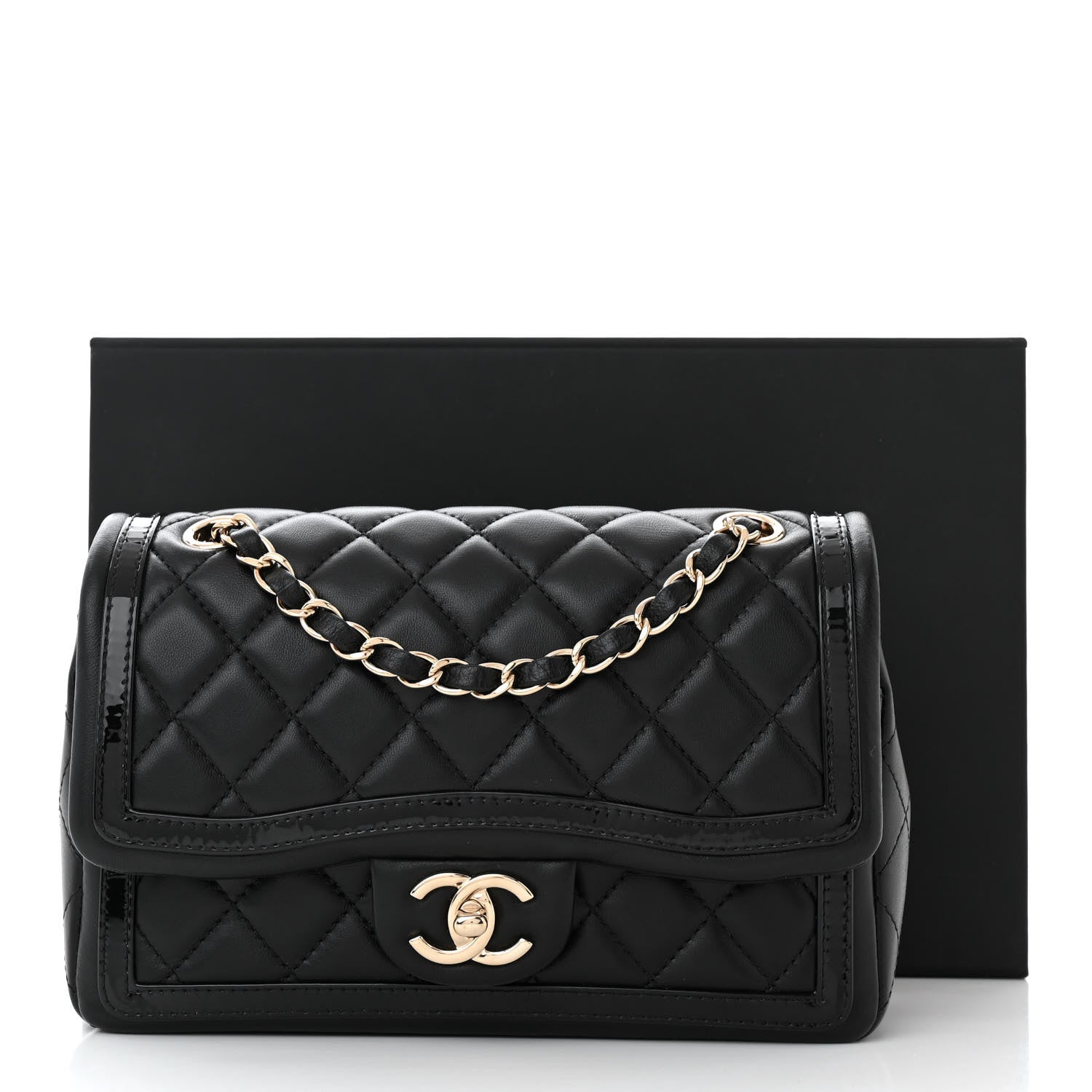 Chanel Lambskin Quilted Patent Calfskin Flap Black 11 of 11