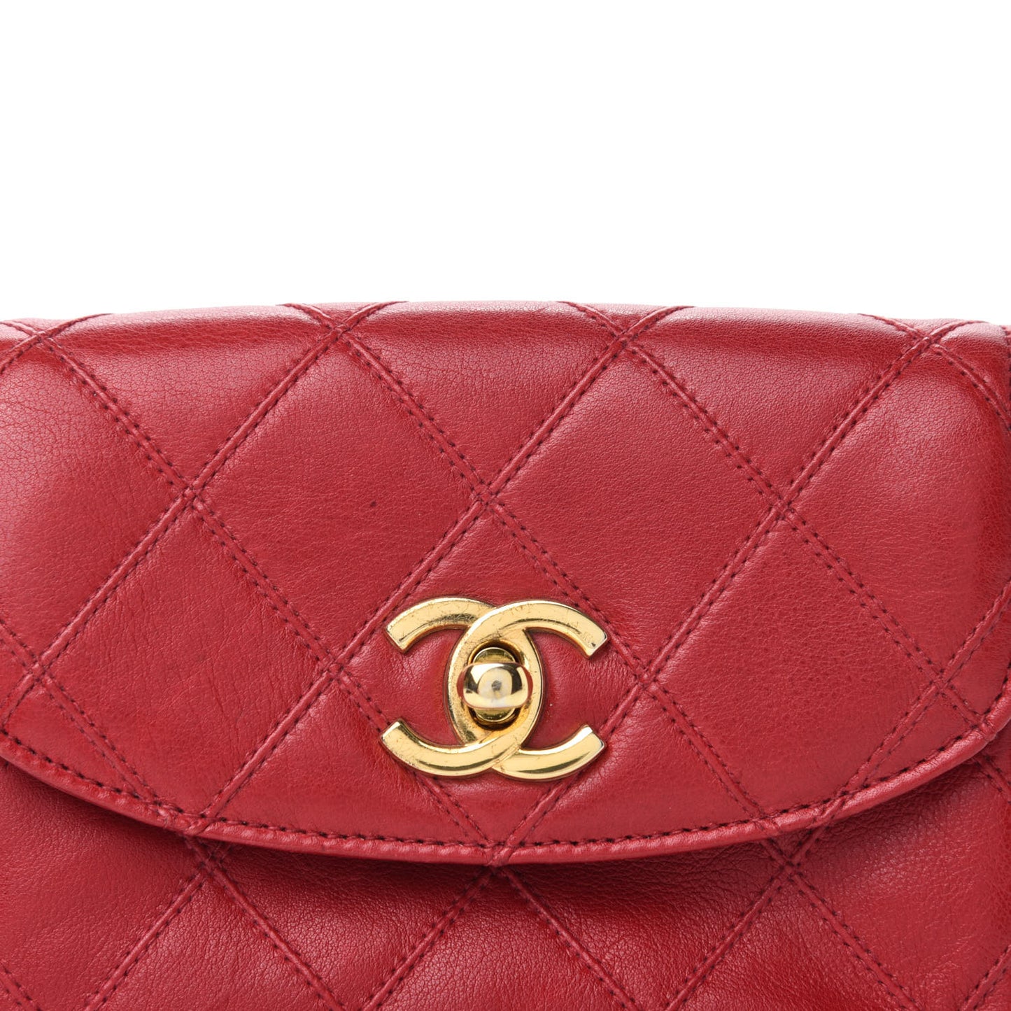Calfskin Quilted Flap Waist Belt Bag Red