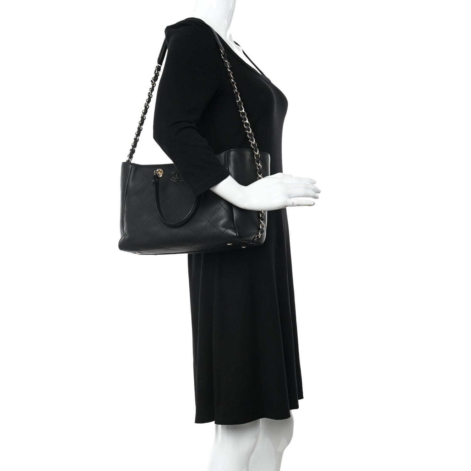 Chanel Bullskin Stitched Small Shopping Tote Black 2 of 10