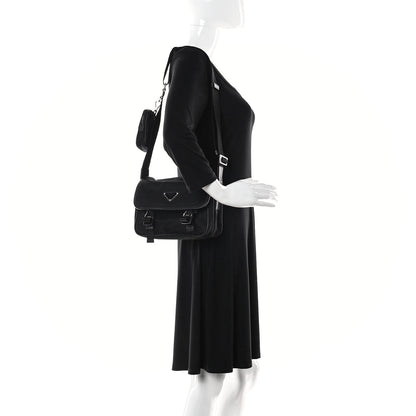 Prada Re-Nylon Saffiano Pocket Double Snap Buckle Shoulder Bag Black 2 of 13