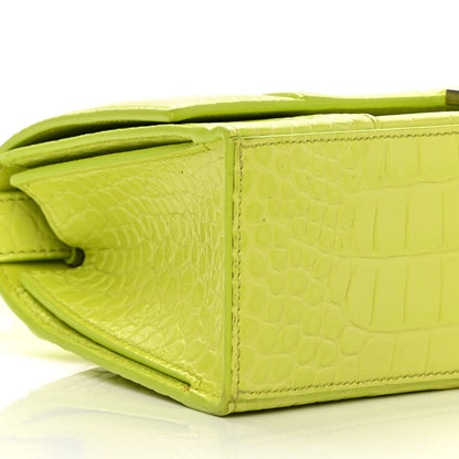 Balenciaga Shiny Calfskin Crocodile Embossed Small Hourglass Sling Shoulder Bag Lime 9 of 15