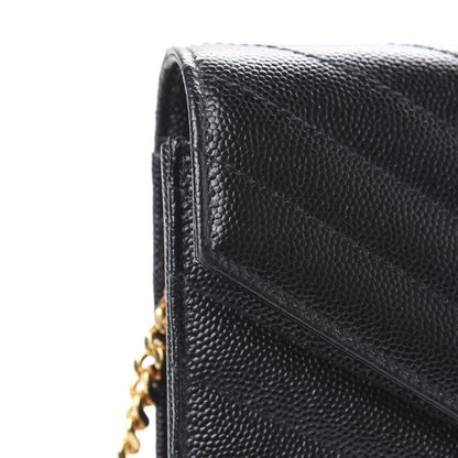 Saint Laurent Grain De Poudre Matelasse Chevron Monogram Envelope Chain Wallet Black 9 of 12